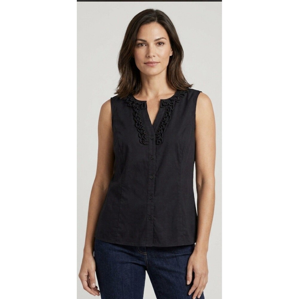 Talbots Plus Woman Sleeveless Blouse Tank Top Button Up Textured Black 18w